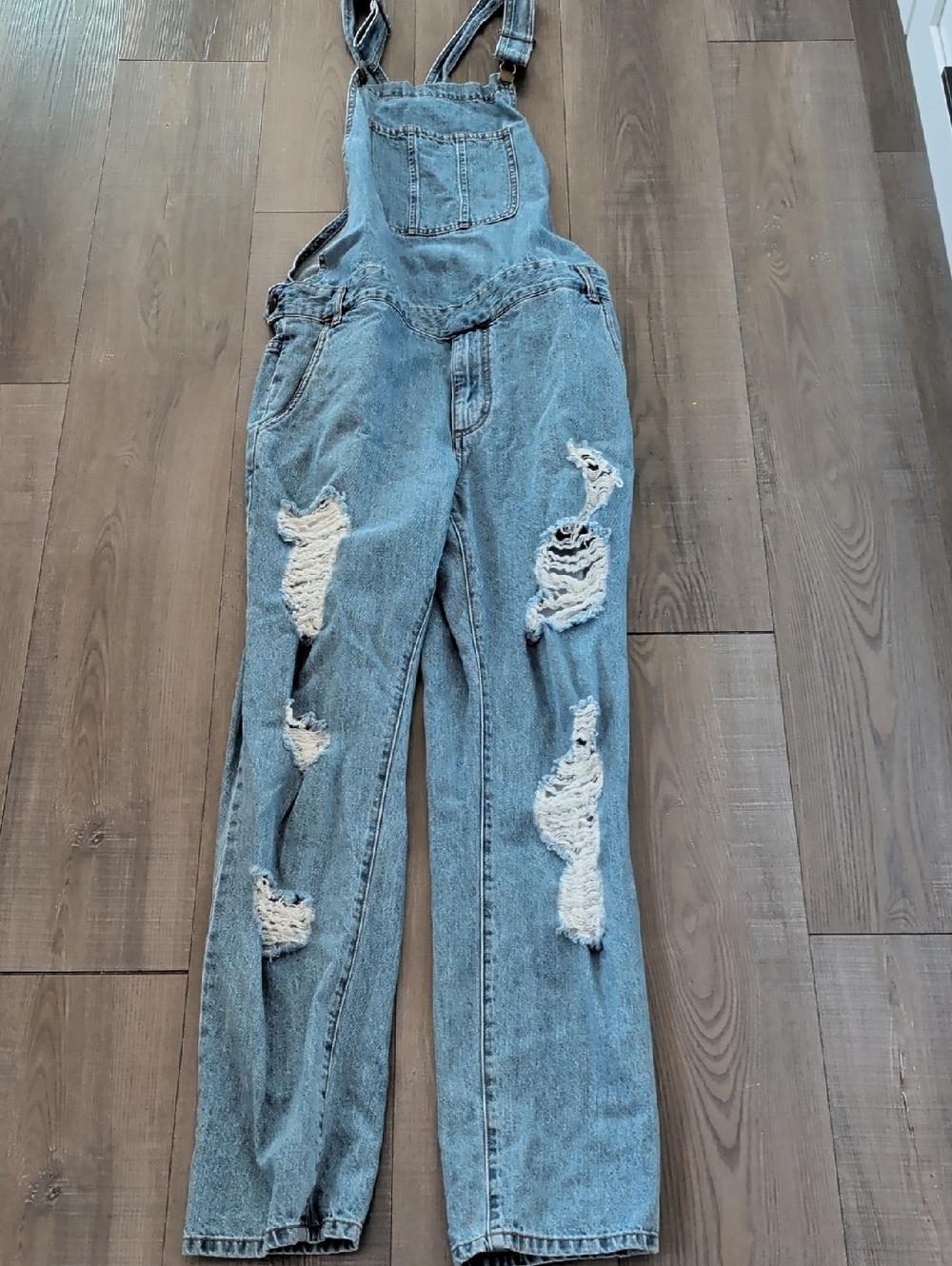 Forever 21 Light Blue Distressed Denim Overalls